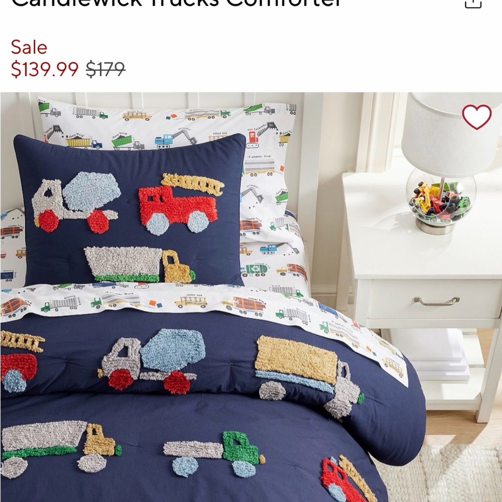 Pottery Barn Kids Navy Blue Comforter with Colorful Trucks - toddler bed size - Picture 6 of 7